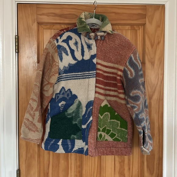 CARLEEN Ardmore OOAK wool blanket patchwork coat jacket Medium - Picture 2 of 6